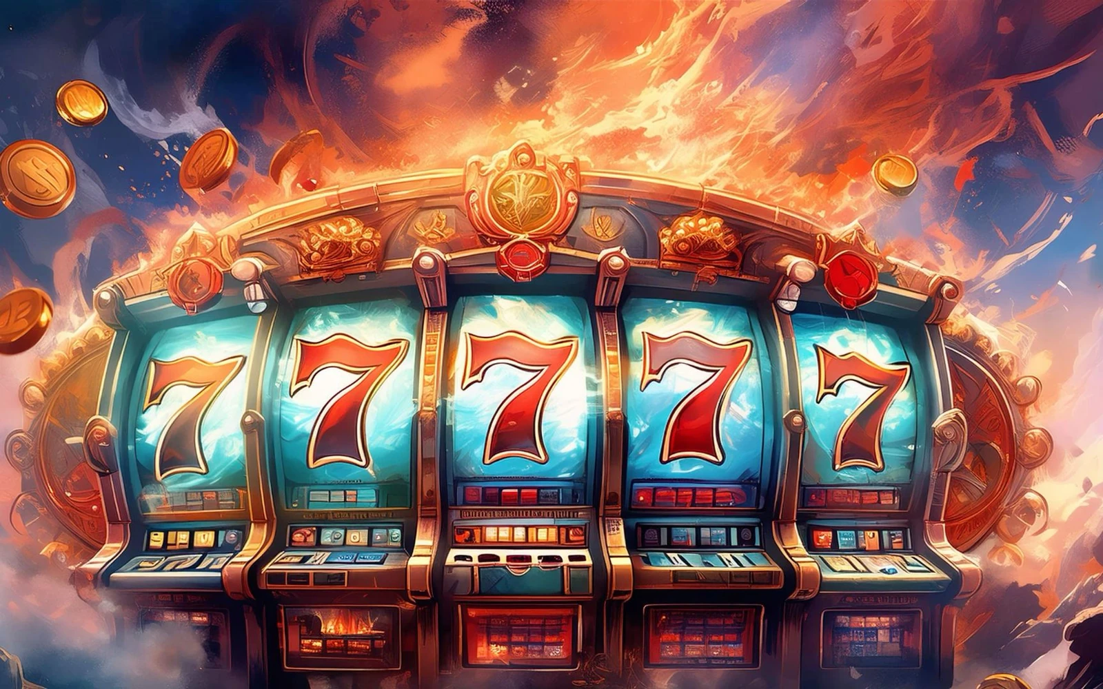 หน้าจอเกมสล็อตพร้อมรีลและสัญลักษณ์พิเศษ